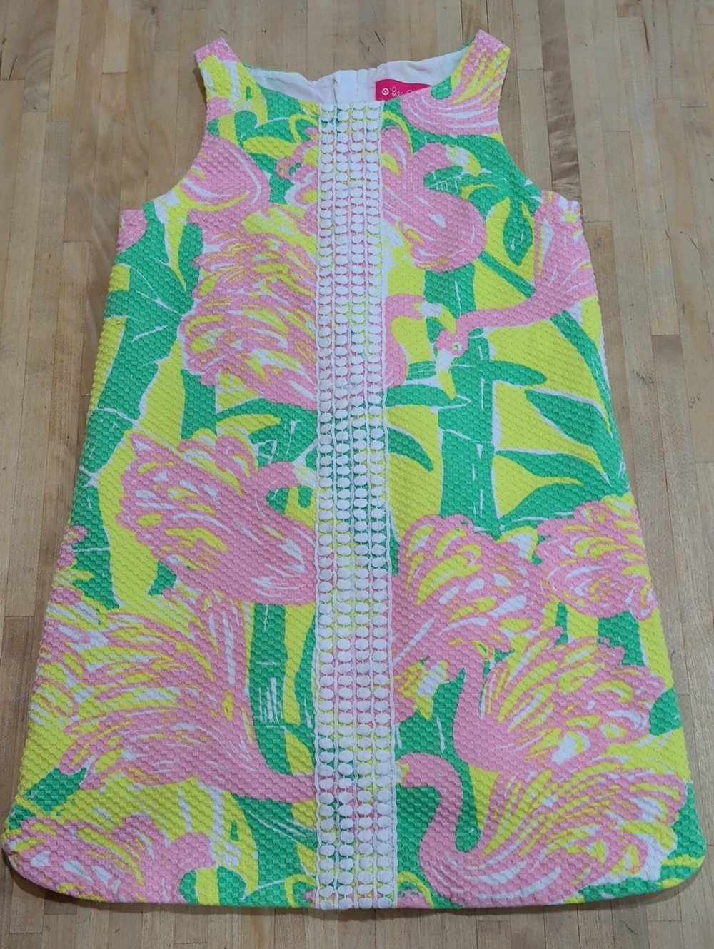 Lilly Pulitzer Pink Yellow And Green Flamingo Pattern Sundress Size 7/8